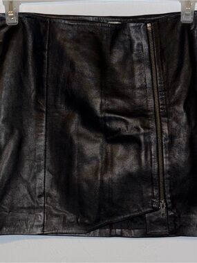 Leith Black Leather Asymmetrical Zip Mini Skirt